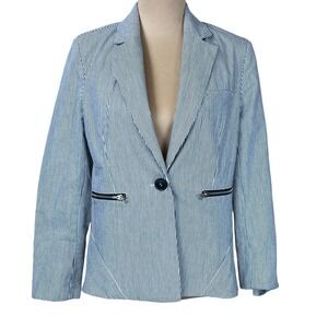 FATE Seersucker Blazer Striped Blue White Jacket Women's Size S‎ Career